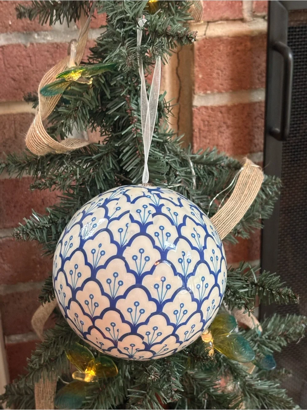 Blue & White Decorative Ceramic Spheres - Set of Patterned Orbs
